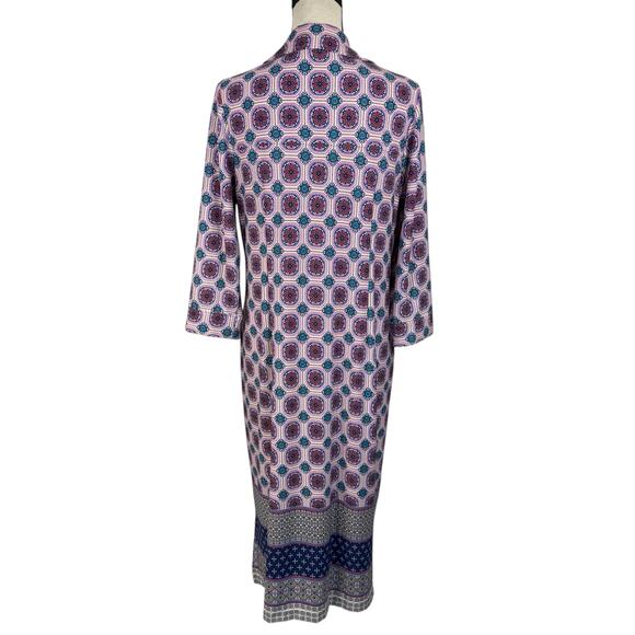 Chico’s SZ 1 (8/10) Midi Dress Medallion Button-Up 3/4 Sleeve Stretch V-Neck - Picture 4 of 7